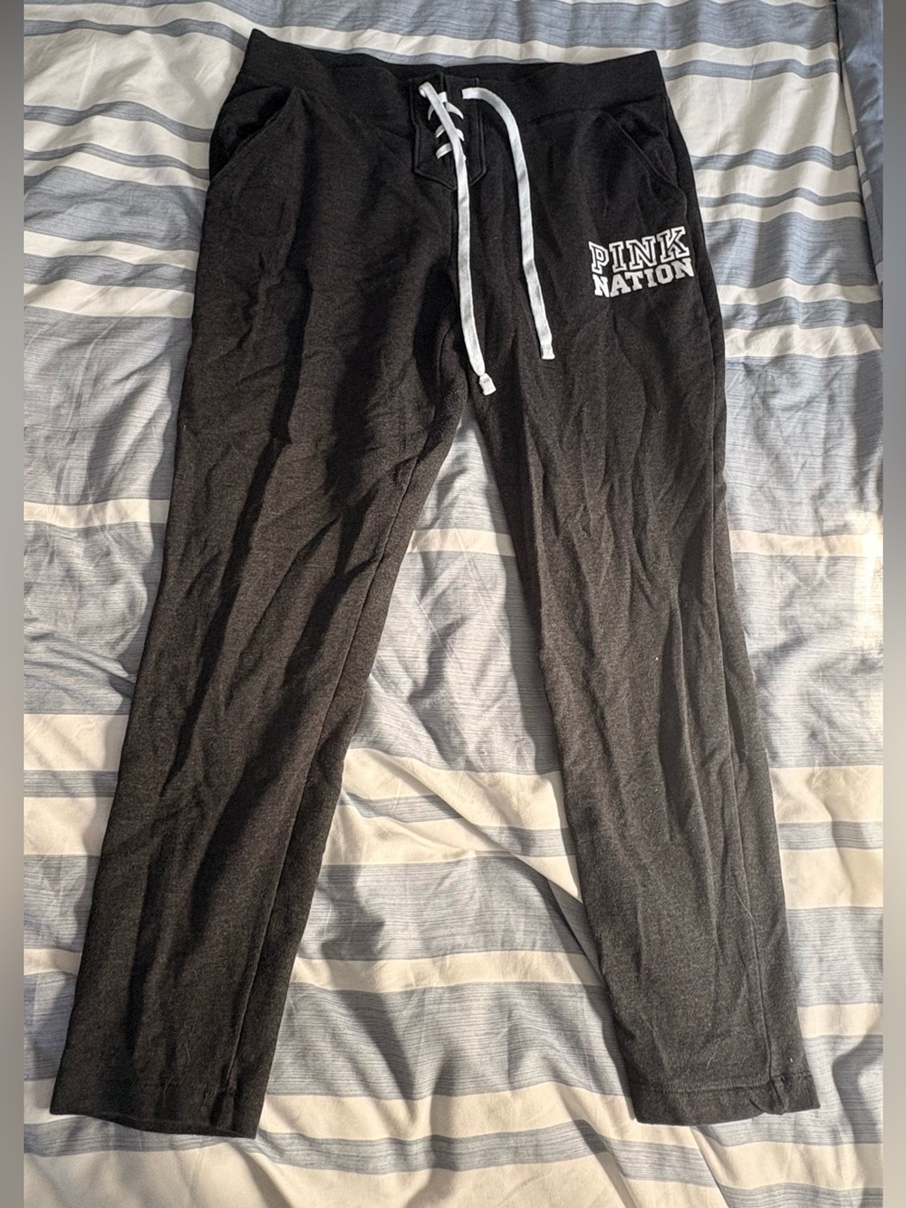 PINK Victoria's Secret Black Jogger Sweatpants with White Drawstring